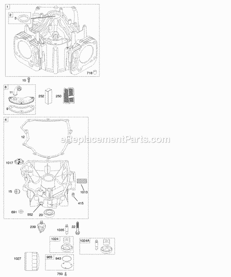Cylinder Engine Sump Diagram and Parts List for 445777-0112-E3  Briggs and Stratton Engine